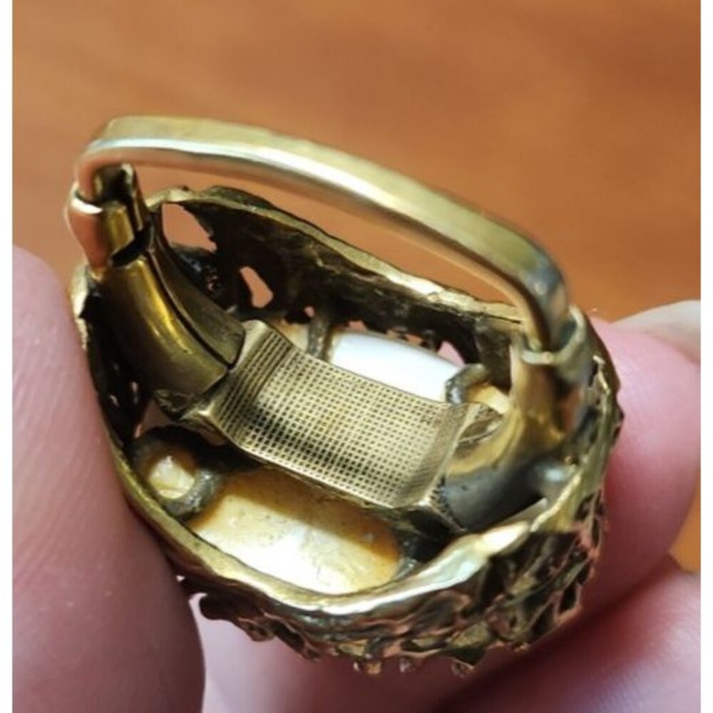 VENDOME Gold Tone Faux Mabe Pearl Brutalist Adjustable Ring Sz 7 - Picture 5 of 10